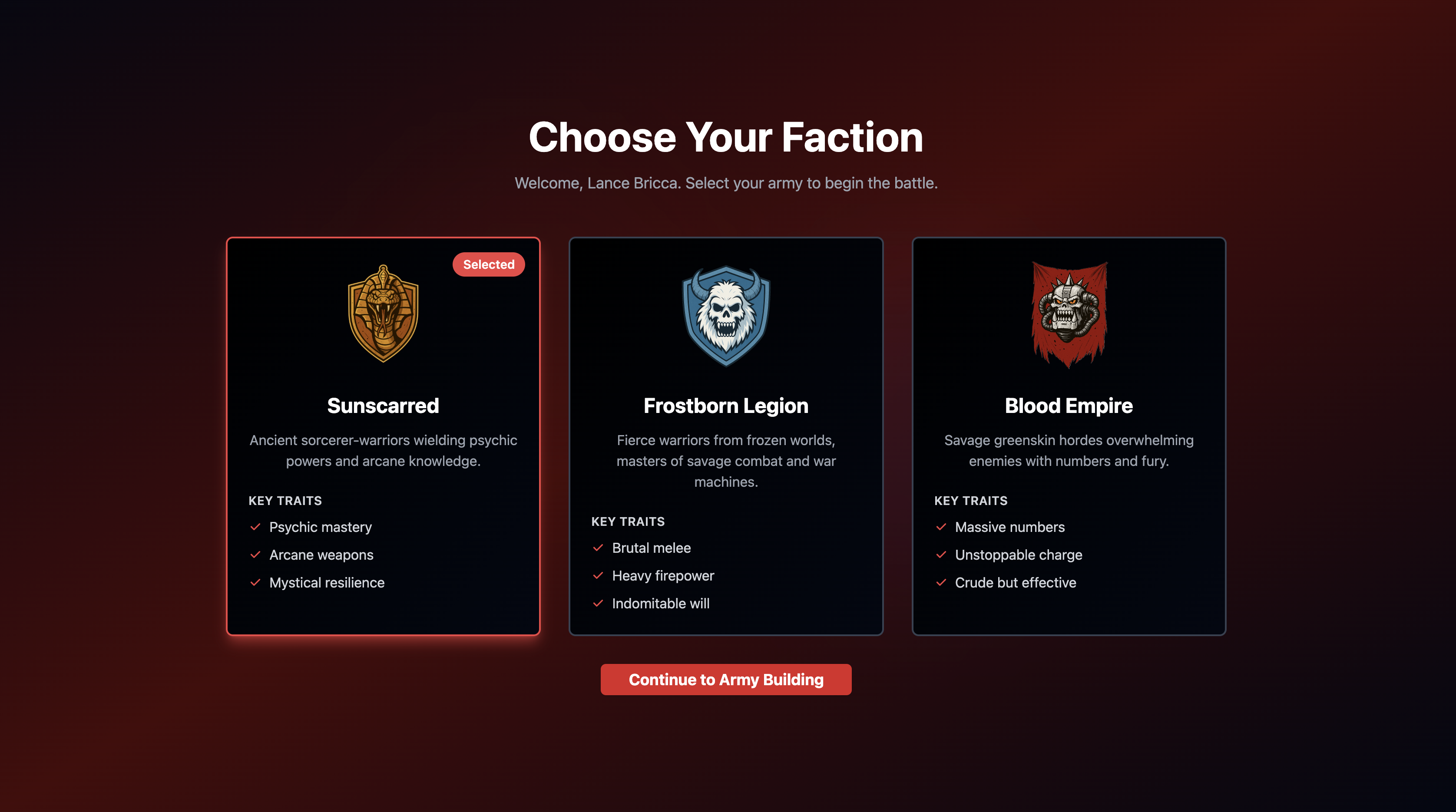 Faction selection